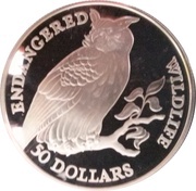 50 Dollars - Elizabeth II Eagle Owl, Cook Islands, 1991 reverse image