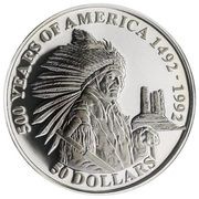 50 Dollars - Elizabeth II Sitting Bull, Cook Islands, 1991 reverse image