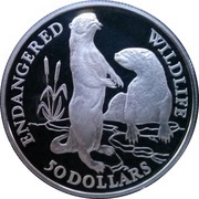 50 Dollars - Elizabeth II European Otters, Cook Islands, 1991 reverse image