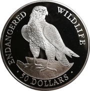 50 Dollars - Elizabeth II Peregrine Falcon, Cook Islands, 1991 reverse image