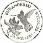 50 Dollars - Elizabeth II Bee Hummingbird, Cook Islands, 1991 reverse image
