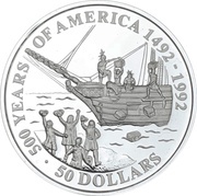 50 Dollars - Elizabeth II Boston Tea Party, Cook Islands, 1991 reverse image