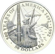 50 Dollars - Elizabeth II Danish explorer Vitus Bering in Russian service, Cook Islands, 1992 reverse image