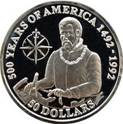 50 Dollars - Elizabeth II Juan Ponce de Leon, Cook Islands, 1992 reverse image