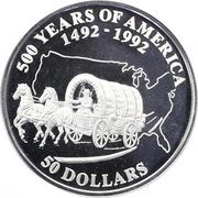 50 Dollars - Elizabeth II Oregon Trail, Cook Islands, 1992 reverse image