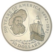50 Dollars - Elizabeth II Venetian navigator John Cabot, Cook Islands, 1992 reverse image