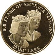 50 Dollars - Elizabeth II Ferdinand and Isabella, Cook Islands, 1992 reverse image