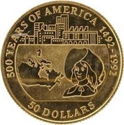50 Dollars - Elizabeth II Paul de Maisonneuve, Cook Islands, 1992 reverse image