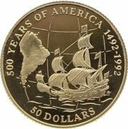 50 Dollars - Elizabeth II Dutch mariner Jakob le Maire, Cook Islands, 1992 reverse image
