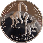 50 Dollars - Elizabeth II Ring-tailed lemurs, Cook Islands, 1992 reverse image