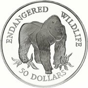50 Dollars - Elizabeth II Lowland Gorilla, Cook Islands, 1992 reverse image