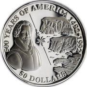 50 Dollars - Elizabeth II English seaman Sir Martin Frobisher, Cook Islands, 1993 reverse image