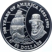 50 Dollars - Elizabeth II English slave trader John Hawkins, Cook Islands, 1993 reverse image