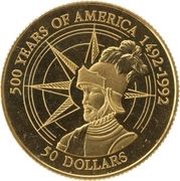 50 Dollars - Elizabeth II Spanish conquistador Alonso de Hojeda, Cook Islands, 1993 reverse image