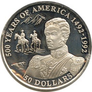 50 Dollars - Elizabeth II Argentine general José de San Martín, Cook Islands, 1993 reverse image