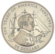 50 Dollars - Elizabeth II Captain James Cook, Cook Islands, 1993 reverse image