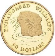 50 Dollars - Elizabeth II Endangered Wildlife - Seal Otter, Cook Islands, 1994 reverse image