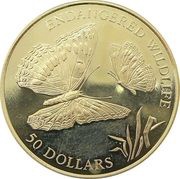 50 Dollars - Elizabeth II Butterfly, Cook Islands, 1994 reverse image
