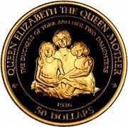 50 Dollars - Elizabeth II The Queen Mother and Her two Daughters, Cook Islands, 1995 reverse image