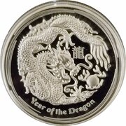 1 Dollar - Elizabeth II 4th Portrait - Year of the Dragon - Silver Proof - High Relief, Australia, 2012 reverse image