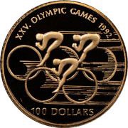 100 Dollars - Elizabeth II Olympic Games, Cook Islands, 1990 reverse image