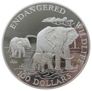 100 Dollars - Elizabeth II African Elephant, Cook Islands, 1991 reverse image