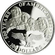 100 Dollars - Elizabeth II Mount Rushmore National Memorial, Cook Islands, 1991 reverse image