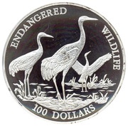 100 Dollars - Elizabeth II Red-crowned crane, Cook Islands, 1993 reverse image