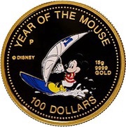 100 Dollars - Elizabeth II Mickey Mouse, Cook Islands, 1996 reverse image