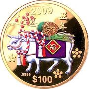 100 Dollars - Elizabeth II Year of the Ox, Cook Islands, 2009 reverse image