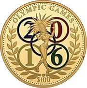 100 Dollars - Elizabeth II Olympic Games 2016, Cook Islands, 2015 reverse image