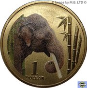 1 Dollar - Elizabeth II 4th Portrait - Zoo Series - Asian Elephant reverse image