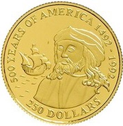 250 Dollars - Elizabeth II Italian explorer Amerigo Vespucci, Cook Islands, 1990 reverse image