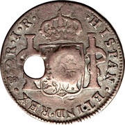 2 Reales Type I Countermark, Costa Rica, 1841-1842 reverse image