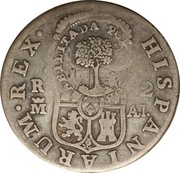 2 Reales Type III Counterstamp, Costa Rica, 1845 reverse image