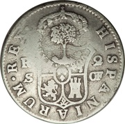 2 Reales Type III Counterstamp, Costa Rica, 1845 reverse image