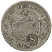 50 Centavos Type VIII Counterstamp, Costa Rica, 1889 reverse image