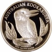 1 Dollar - Elizabeth II 4th Portrait - Kookaburra - Silver Proof - High Relief, Australia, 2012 reverse image