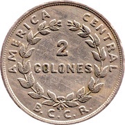 2 Colones, Costa Rica, 1961 reverse image