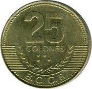 25 Colones 2nd coat of arms; non-magnetic; smooth edge, Costa Rica, 2005 reverse image