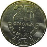 25 Colones 2nd coat of arms; magnetic, Costa Rica, 2010-2021 reverse image