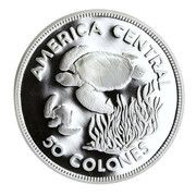 50 Colones Green Turtles, Costa Rica, 1974 reverse image