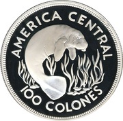 100 Colones Manatee, Costa Rica, 1974 reverse image