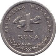 1 Kuna Croatian text; 5th anniversary of Kuna obverse image