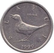 1 Kuna Croatian text; 5th anniversary of Kuna, Croatia, 1999 reverse image