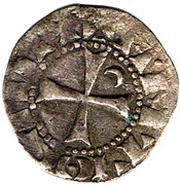 Denier à la Tête Casquée Classe M Raymond Roupen, Crusader and Christian states in the Eastern Mediterranean, 1216-1219 reverse image