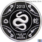 1 Dollar - Elizabeth II 4th Portrait - Year of the Snake - Silver Proof, Australia, 2013 reverse image