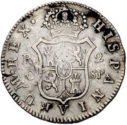 2 Reales Countermark on Spanish 2 Reales KM#464 reverse image