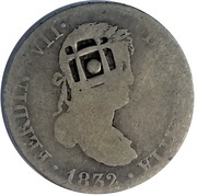2 Reales Countermark on Spanish - Madrid 2 Reales, KM#460.2 obverse image