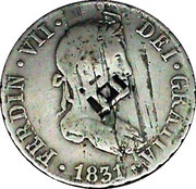 2 Reales Countermark on Spanish - Seville 2 Reales, KM#460.3 obverse image